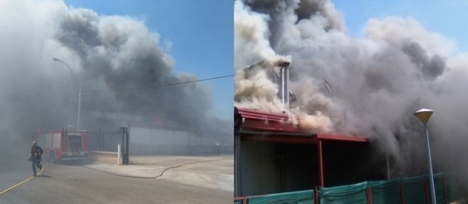 Unas de las primeras imágenes del devastador incendio que ha arrasado con la fábrica de Agroribera